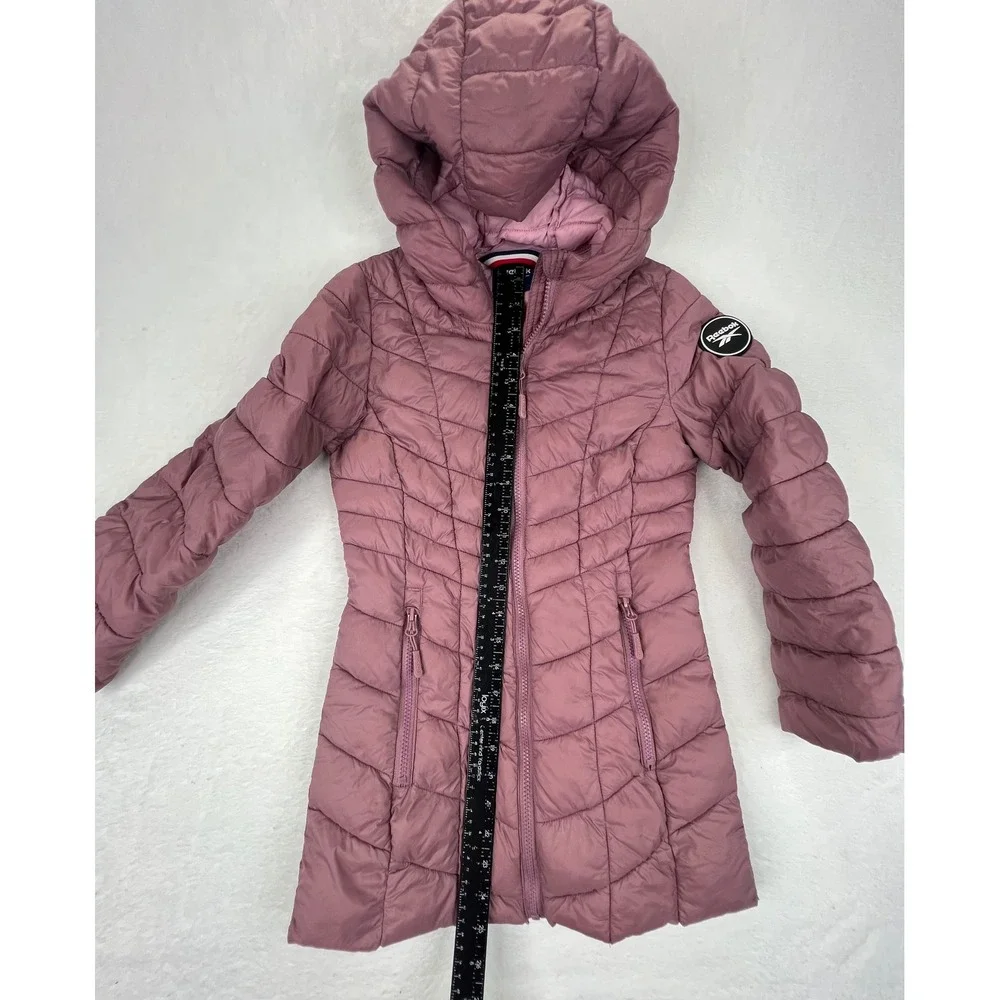 Reebok Girls Lightweight Dusty Pink Puffer Coat‎ Hooded Jacket Size S 7-8